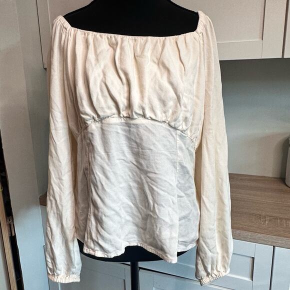Old Navy Square Neck Crepe Off the Shoulder Long Sleeve Peasant Top Sz XL XLarge - Picture 2 of 13